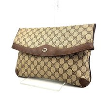 Vintage Gucci Envelope Clutch Bag PVC Leather GG Brown Authentic From Japan