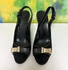 Vintage GUCCI Timeless Rare2Find Y2K Black Suede GG 14k GoldPlated Brass Heels 6