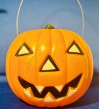 Vintage Halloween Blow Mold Jack 'O Lantern by Union Products w/Wire Handle