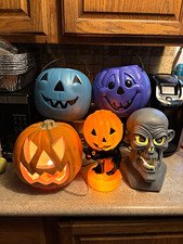 Vintage Halloween Lot Blowmold Light Up Pumpkin