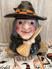 Vintage Hausenware SallyNoll Broom Halloween Witch Cookie Jar/Cannister MINT Y2K