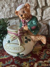 Vintage Home for the Holidays Hollyberry Christmas Teddy Bear Cookie Jar
