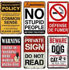 Vintage Metal Tin Signs 6PCS Warning Signs Retro Wall Decor Garage Man Cave