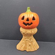 Vintage Orange Pumpkin Jack O Lantern Ceramic Halloween Decor Hand Painted 7.5"