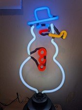 Vintage Snowman Authentic Neon Glass Sculpture Light Lamp Christmas Decor