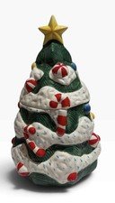 Vintage The Cellar Ceramic Christmas Tree Cookie Jar Candy Cane Peppermint