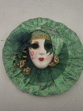 Vintage Venetian Mardi Gras Porcelain Mask Wall Hanging Collectible 7” x 7”