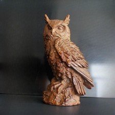 Vintage wooden owl figurine statue sculpture office desktop ornament home decor