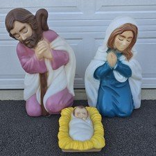 VTG Christmas Blow Mold General Foam Nativity 3 Piece Set Jesus Mary Joseph