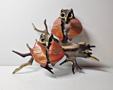 VTG Metal Wall Hanging Owl Family on Branch MCM Retro Decor Wall Art - About 7"