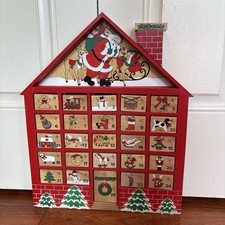Vtg Wooden Holiday Calendar Advent Countdown Christmas Santa Clause 20x16.5