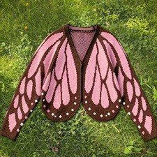 Women's Butterfly Knit Cardigan Sweater Autumn Winter Long Sleeve Open Front Kni