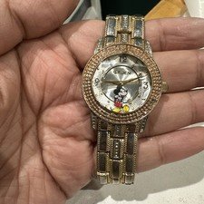 Working Vintage Gruen Disney Mickey Mouse Unisex Gold Watch New Battery 34mm 7”
